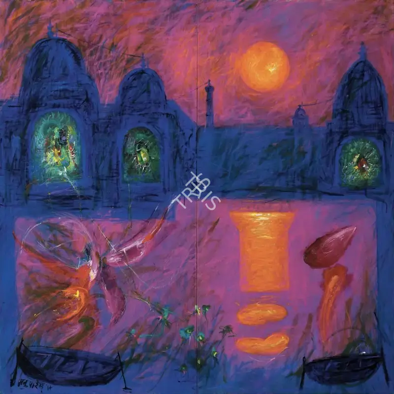 Manu Parekh (Artist), Sunset at Benares, 2014, Painting