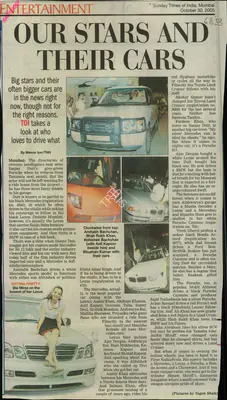Meena Lyer (Reporter), Our Stars and Their Cars, 2005, Newspaper Clipping