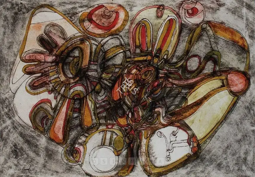 Avinash Chandra (Artist), Composition In Pink, Gold And Grey, 1965, Painting
