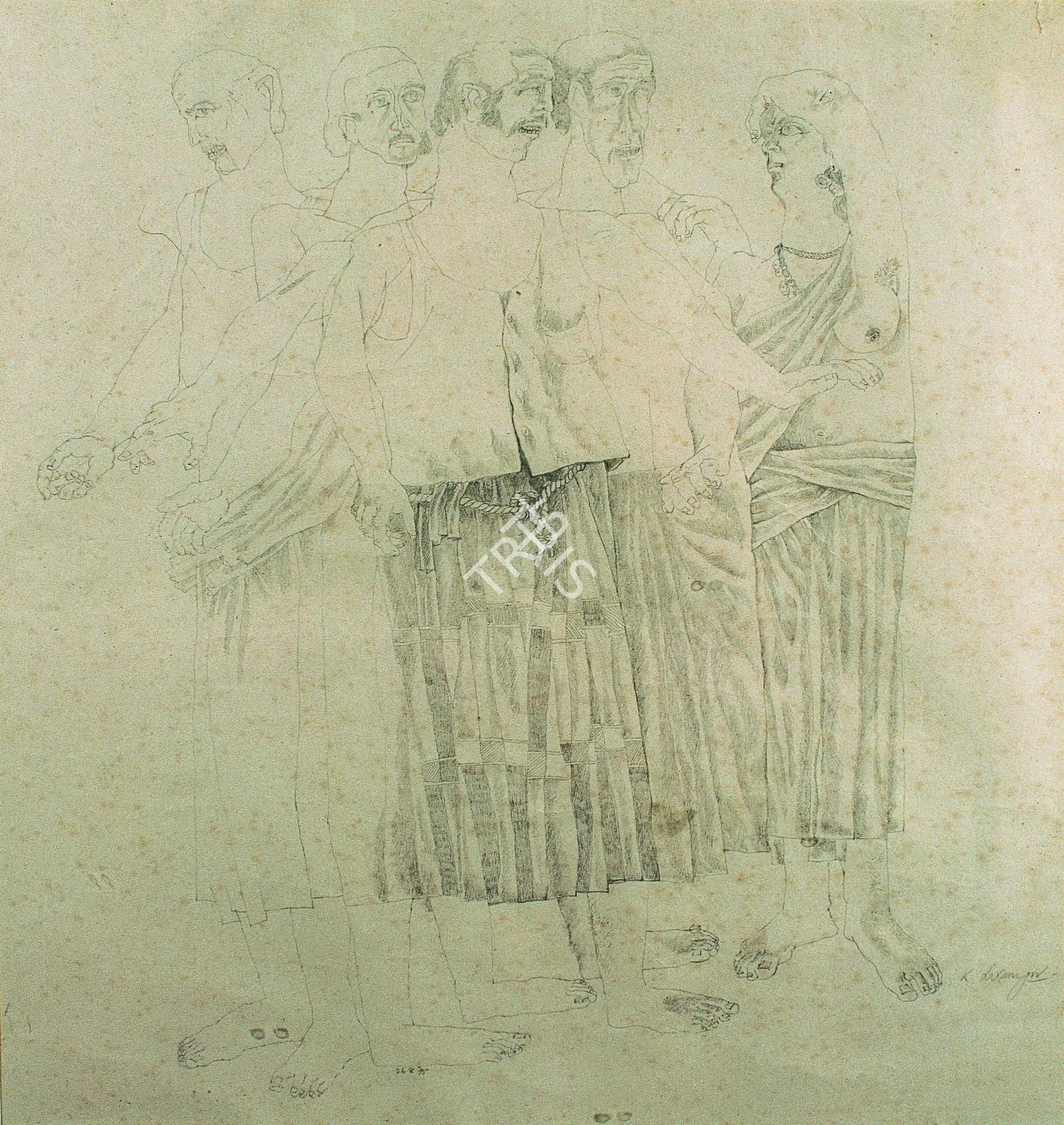 K. Laxma Goud (Artist), Figures, 1975, Drawing