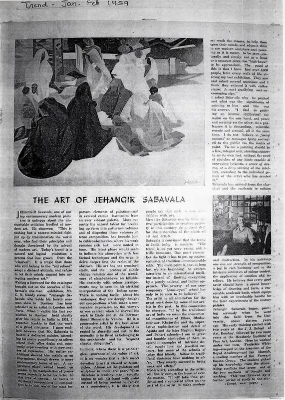 The Art of Jehangir Sabavala, 1959, Newspaper Clipping