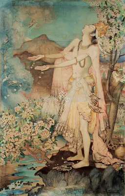Radha Bagchi (Artist), Yaksha Pleading To The Clouds, 1960, Painting