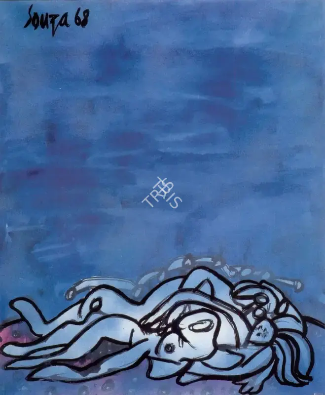 F.N. Souza (Artist), Lovers, 1968, Painting