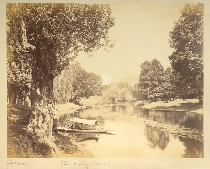 John Burke (Photographer), View on Dal Canal, Cashmire, Antiquarian Photograph