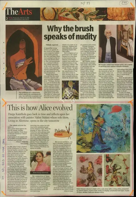 Vibhuti Agarwal (Reporter), Why the Brush Speaks of Nudity, 2006, Newspaper Clipping