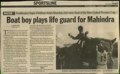 Laxmi Negi (Reporter), Boat boy plays life Guard for Mahindra, 2007, Newspaper Clipping