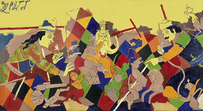 M.F. Husain (Artist), Shatranj Ke Khiladi, 1980, Painting