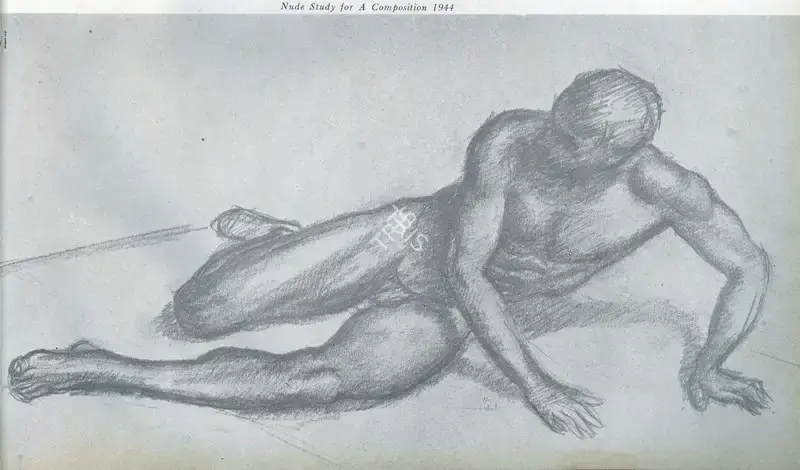 Homi J. Bhabha (Artist), Nude Study for a Composition, 1944, Sketch