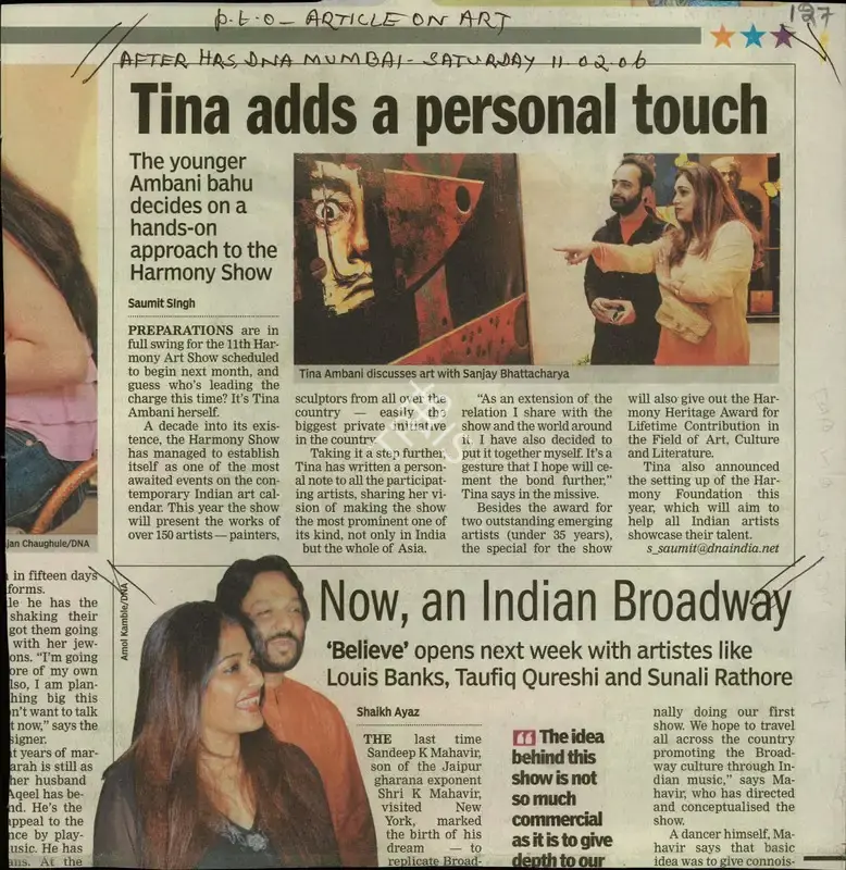 Saumit Singh (Reporter), Tina Adds a Personal Touch, 2006, Newspaper Clipping