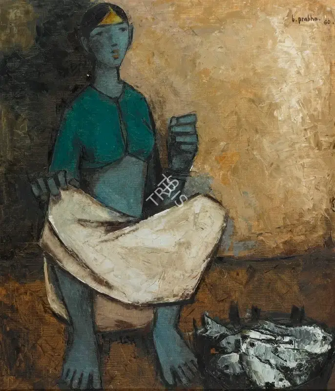 B. Prabha (Artist), Untitled (Fisher Woman), 1960, Painting