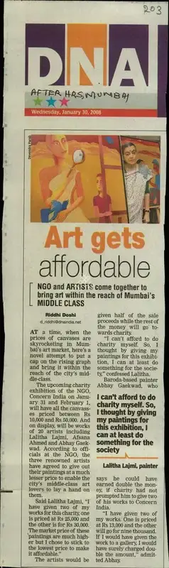 Riddhi Doshi (Reporter), Art Gets Affordable, 2008, Newspaper Clipping