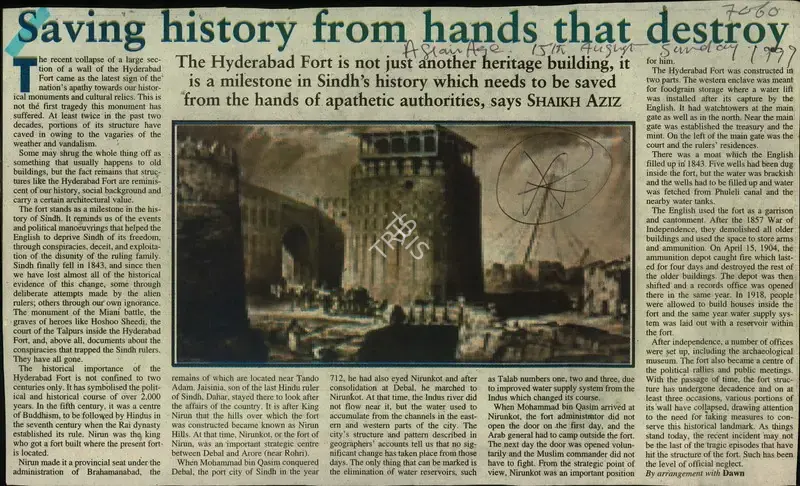Shaikh Aziz (Reporter), Saving History from Hands that Destroy, 1999, Newspaper Clipping