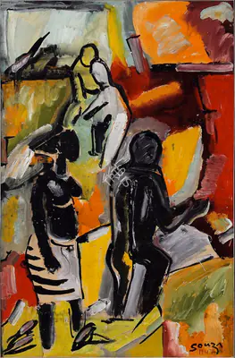F.N. Souza (Artist), Peasants in Goa, 1947, Painting