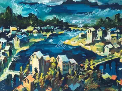 S.H. Raza (Artist), Three Bridges, 1955, Painting