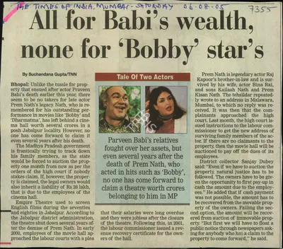 Suchandana Gupta (Reporter), All for Babi's Wealth, None for 'Bobby'star's, 2005, Newspaper Clipping