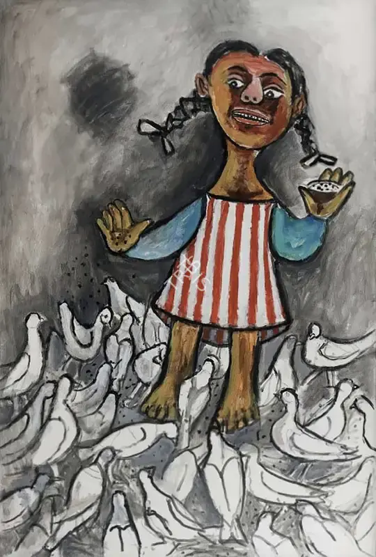 Sen, Paritosh (Artist). Girl Feeding Birds, 2006 | Painting, AG.Onl/24.04.25, 2025 · Asta Guru