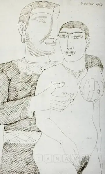 F.N. Souza (Artist), The Lovers, 1952, Drawing