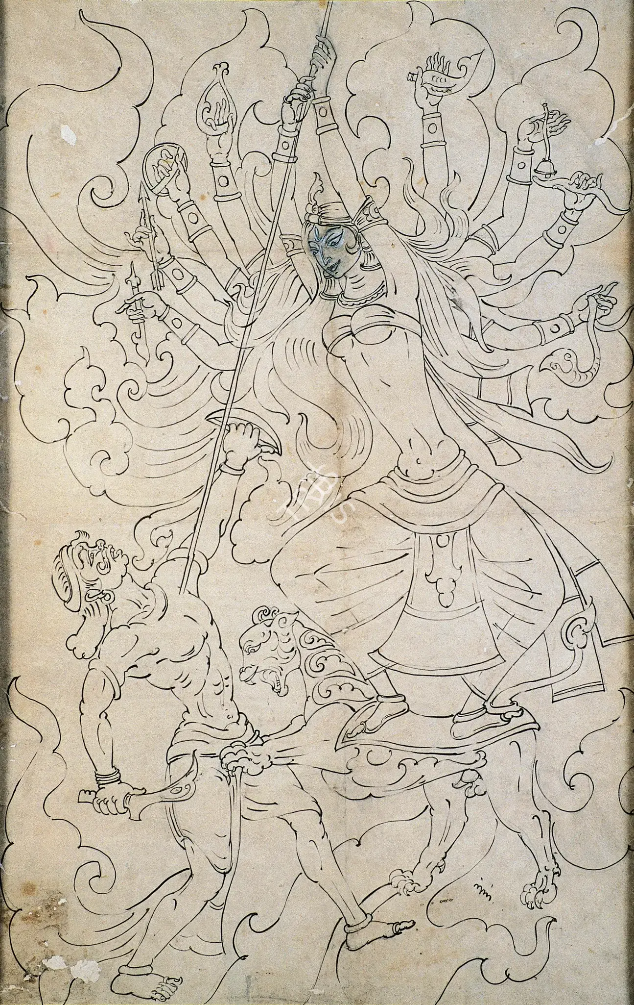 Nandalal Bose (Artist), Mahishasur Mardini, 1935, Drawing