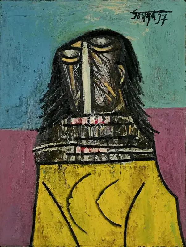 F.N. Souza (Artist), Girl In A Yellow Sweater, 1957, Painting