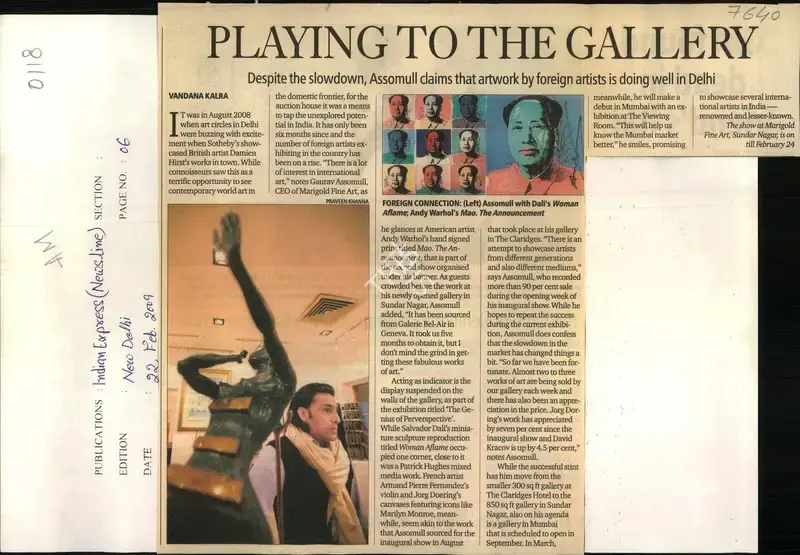 Vandana Kalra (Reporter), Playing to the Gallery, 2009, Newspaper Clipping