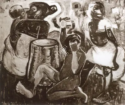 Husain, M. F. (Artist). Morning Bath. Oil , 1948 | Maqbool Fida Husain, 2008 | Painting | FineArts | 00495164