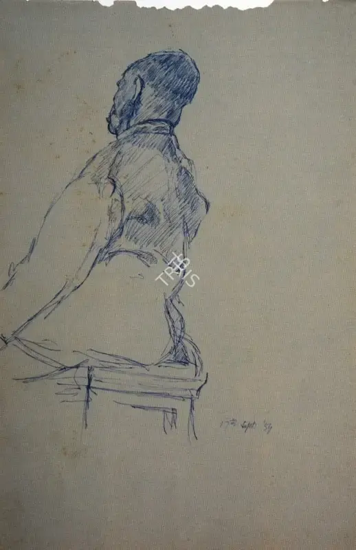 K.C.S. Paniker (Artist), Seated Man, 1954, Drawing