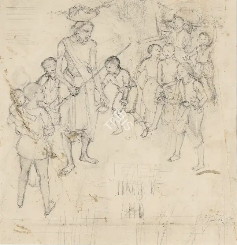 N.S. Bendre (Artist), Mad Woman, 1956, Drawing