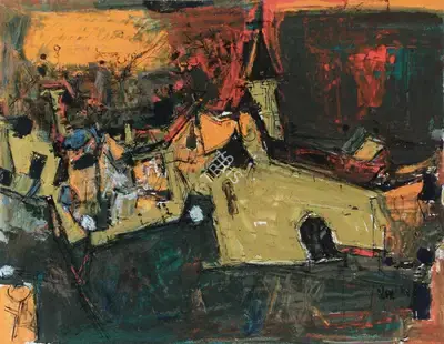 S.H. Raza (Artist), Eglise Jaune, 1956, Painting