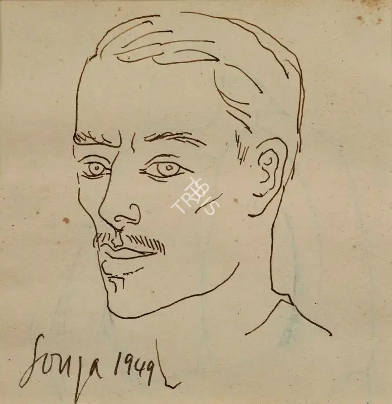 F.N. Souza (Artist), Untitled (Self-Portrait), 1949, Drawing