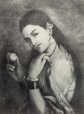 Raja Ravi Varma (Artist), A Woman holding a Fruit, 1985, Painting