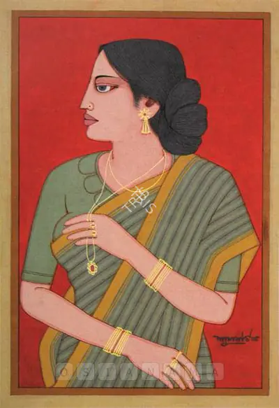 Lalu Prasad Shaw (Artist), Lady With Locket, 2005, Painting