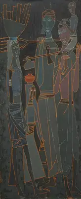 Dave, Shanti (Artist). Villagers, 1955 | Painting, Os.Del/18.03.08, 2008 · Osian's