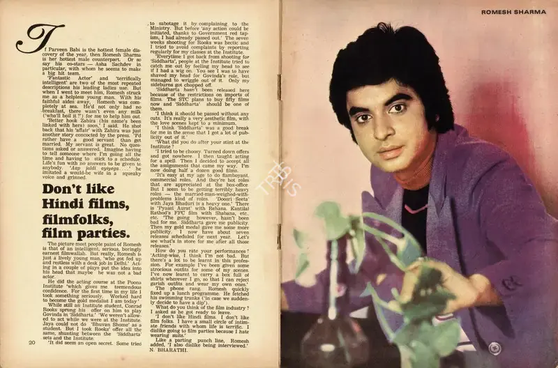 N. Bharathi (Interviewer), Don't like Hindi films, filmfolks, film parties, 1974, Conversation