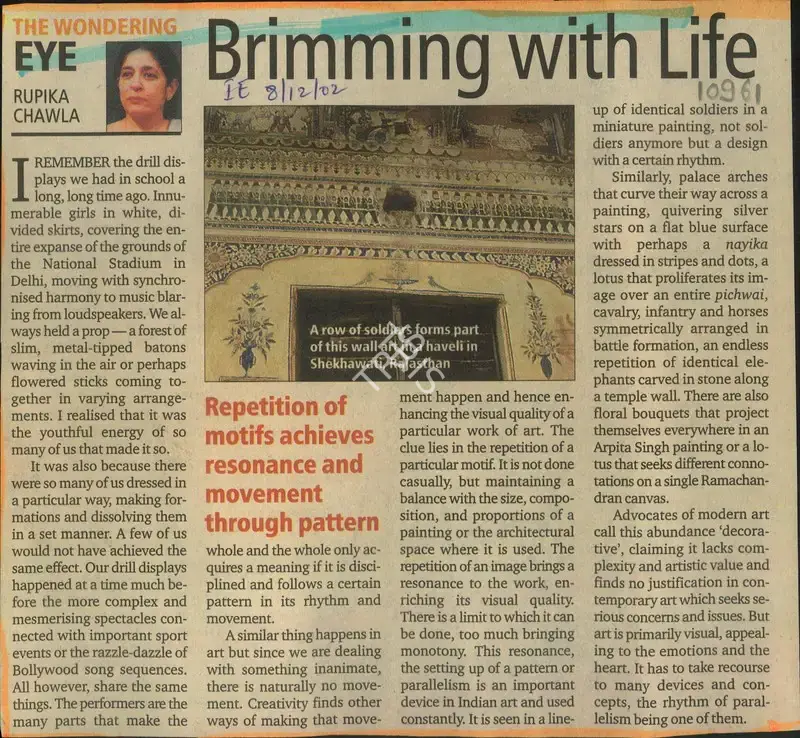 Rupika Chawla (Reporter), Brimming with Life, 2002, Newspaper Clipping