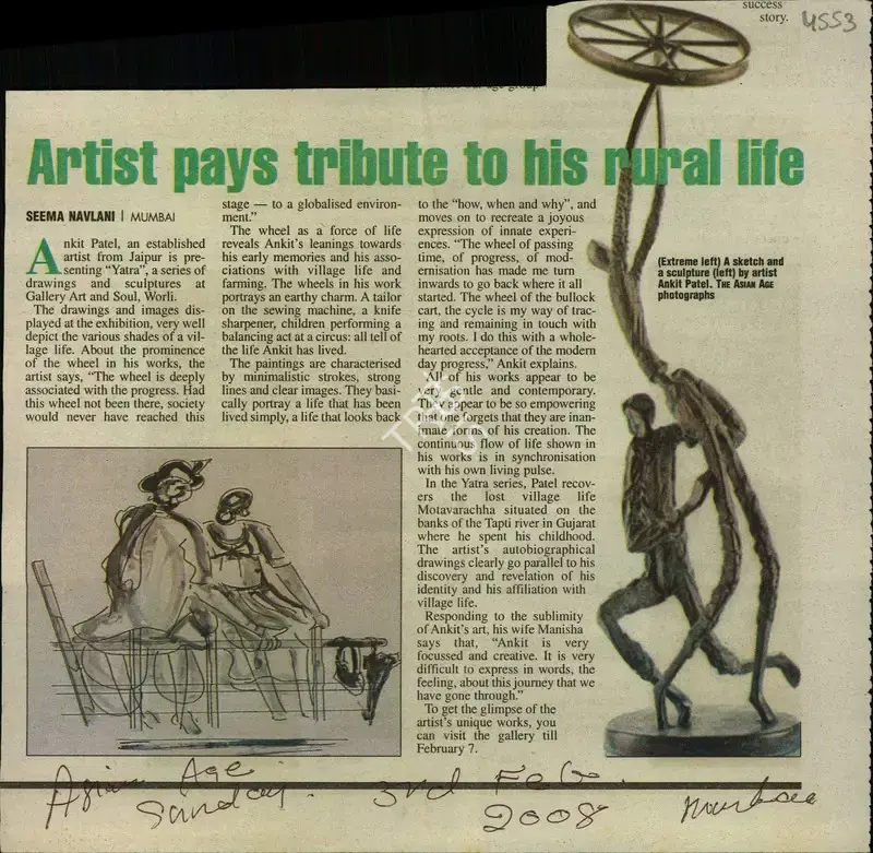 Seema Navlani (Reporter), Artist pays Tribute to his Rural life, 2008, Newspaper Clipping