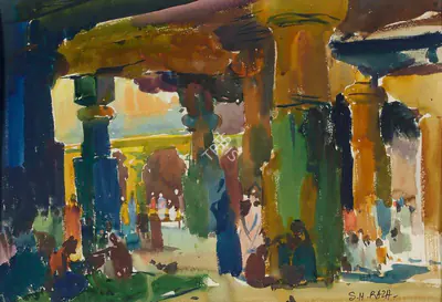S.H. Raza (Artist), Temple Interior, 1945, Painting