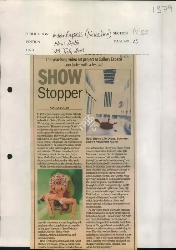 Vandana Kalra (Reporter), Show Stopper, 2009, Newspaper Clipping