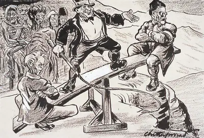 Chittaprosad (Artist), The National Congress & Muslim League Agreement (Liaquat-Desai Pact), 1945, Drawing