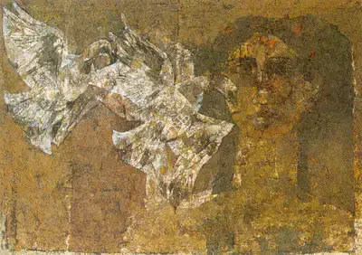 Jamil Naqsh (Artist), Woman With Pigeon, 1975, Painting