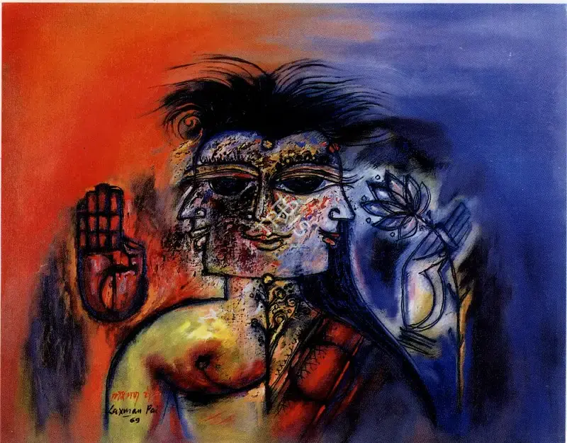 Laxman Pai (Artist), Teen Murty, 1969, Painting