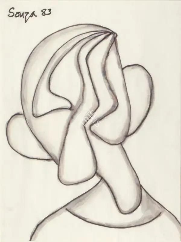 F.N. Souza (Artist), Untitled (Abstract Face with Big Ears), 1983, Drawing & Sketch