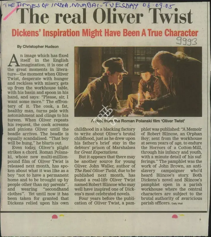 Christopher Hudson (Reporter), The Real Oliver Twist, 2005, Newspaper Clipping