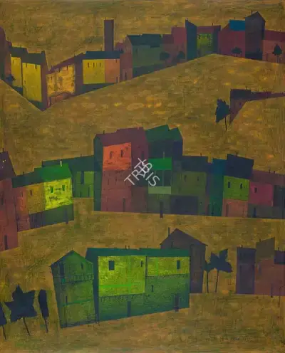 S.H. Raza (Artist), Untitled (La Ville), 1951, Painting