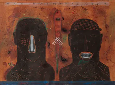Baiju Parthan (Artist), Two Friends Meet, 1997, Painting