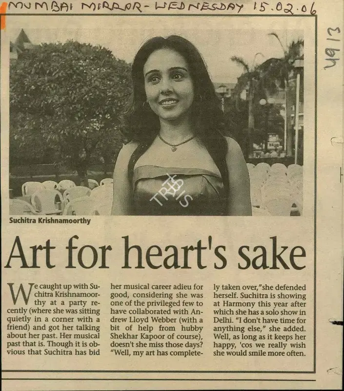 Suchitra Krishnamoorthy (Reporter), Art for Heart's sake, 2006, Newspaper Clipping