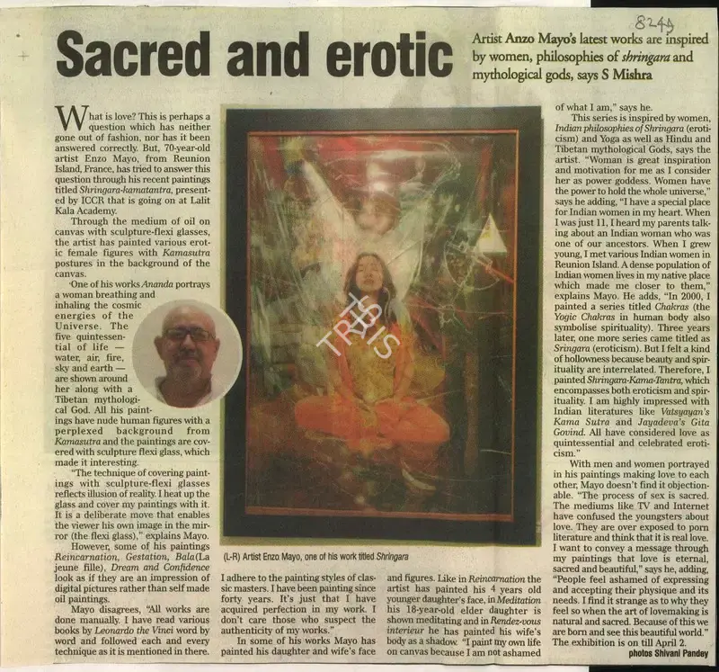S. Mishra (Reporter), Sacred and Erotic, 2009, Newspaper Clipping