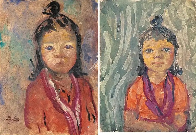 Sailoz Mookherjea (Artist), Portrait of Child, 1951, Painting