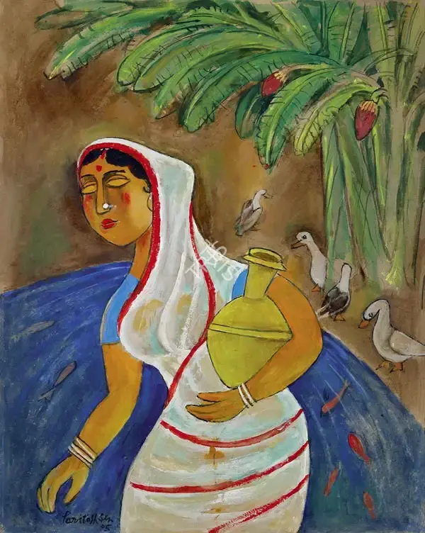 Paritosh Sen (Artist), A Lady with Pitcher, 2005, Painting