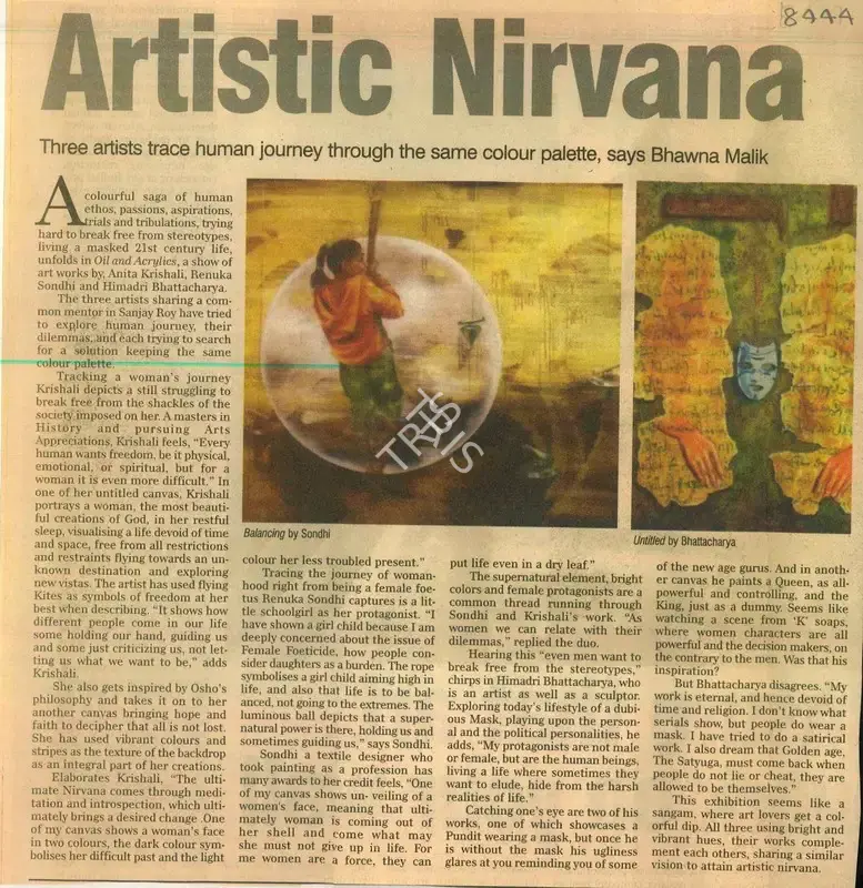 Bhawna Malik (Reporter), Artistic Nirvana, 2008, Newspaper Clipping