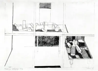 K.G. Subramanyan (Artist), Studio, 1977, Graphic Art